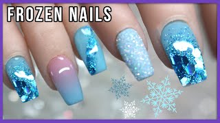 Light Blue SHORT Ombre Nail design - Frozen Sugared Glitter