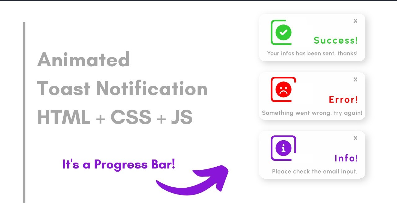 Animated Toast Notification Using HTML CSS & JS | Toast Notification ...