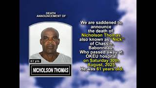 Nicholson Thomas ~ Short Obituary
