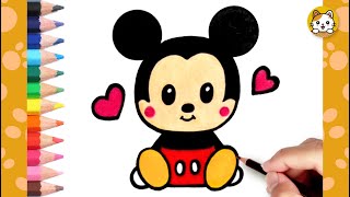 Cute Mickey Mouse Drawing Super Easy | How to draw a Cute Mickey Mouse | Coloring Pages For Kids