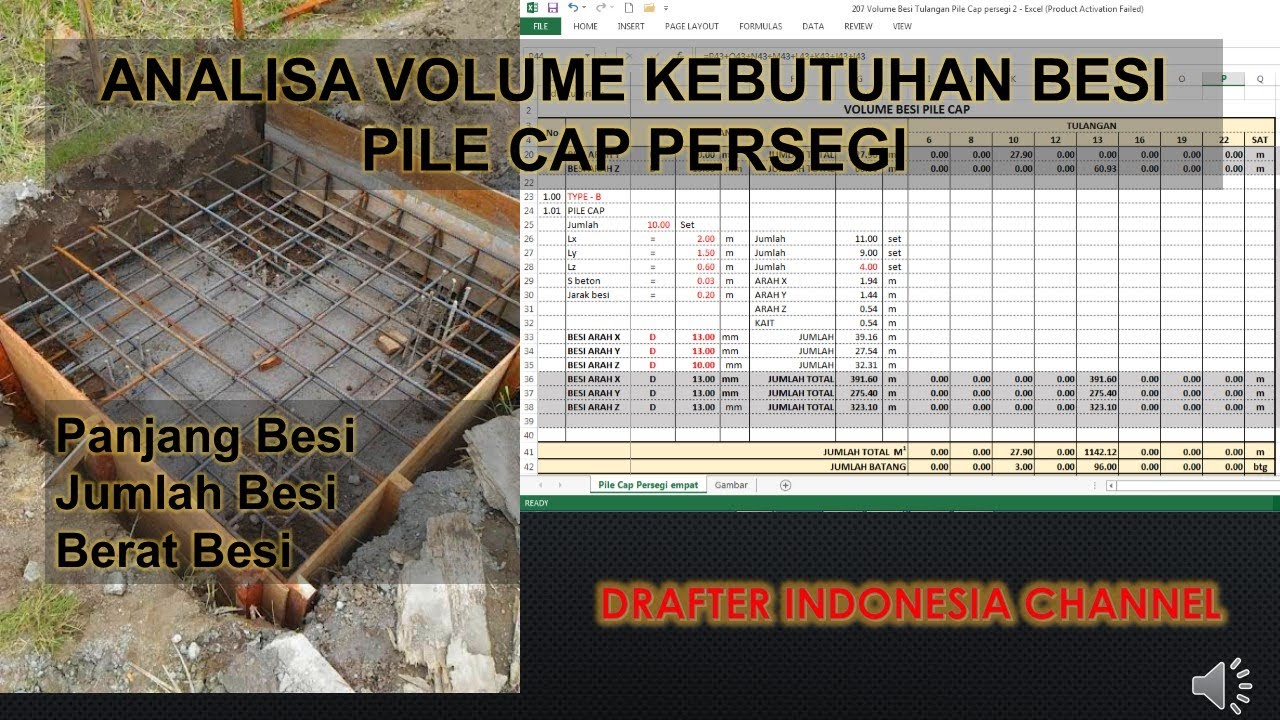 Analisa Volume Kebutuhan Besi Pile Cap Persegi Dengan Ms Excel - YouTube