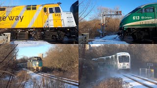 ᴴᴰ The Canadian / Richmond Hill GO train crossing Pottery rd. (Toronto, ON, Canada, 2022/02/25)