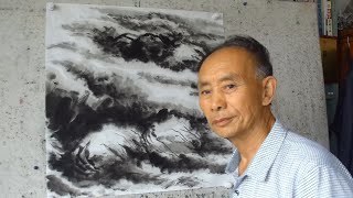 吴作成老师演示沧浪云法的画法，似云非云、似山非山