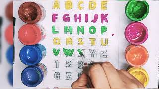 abc a to z alphabets and numbers 123 writing with paint color