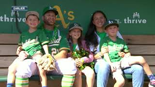 Stephen Vogt's dream final game! His kids announce him on PA before at-bat and h