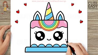 How to Draw a Simple Cute Unicorn Cake, Easy Draw and Color Step by Step 3
