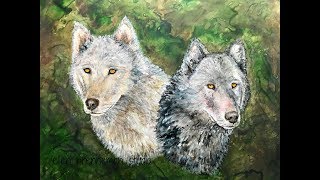 Painting Wolves demo  using alcohol and acrylic ink on Yupo paper