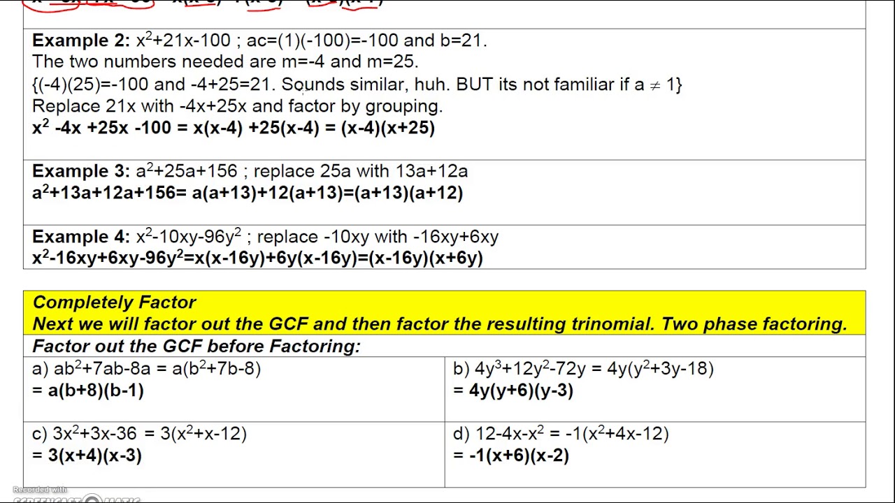 3_6b Factoring Trinomials Where A=1 By Grouping - YouTube