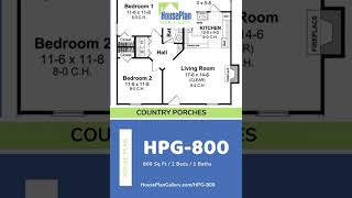 HPG-800 - 2 Bed/1 Bath House Plan by House Plan Gallery #shorts