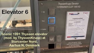 Scenic 1991 Thyssen elevator (modernised by ThyssenKrupp) at Storcenter Nord, Aarhus N, Denmark