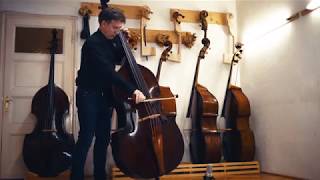 Zsolt Fejérvári testing a Stadelmann copy workshop double bass made by Domonkos Gellért