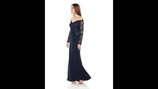 Tadashi Shoji Women's Off Shoulder Sequin Lace Long Sleeve Gown