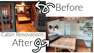 LIVING AREA TRANSFORMATION- Before and After - cabin renovations- one bedroom cabin for family of 4