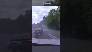 Police officer barely escapes high-speed car crash