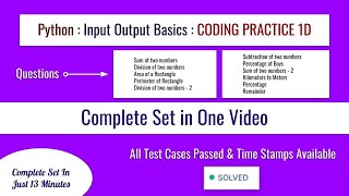 Python Coding Practice 1D : Basic Input-Output Exercises with Solutions #pythonprogramming #python