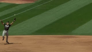 MIA@OAK: Bour picks a short-hop throw from Dietrich