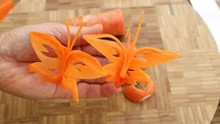 Handmade Carrot Butterfly | Vegetable Carving Garnish | Food Decoration