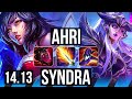 AHRI vs SYNDRA (MID) | 67% winrate, 8/2/5 | EUW Grandmaster | 14.13