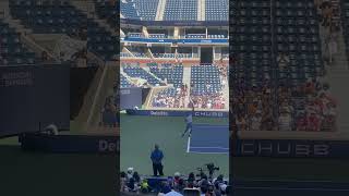 Novak Djokovic imitating Maria Sharapova at Usopen 2023. Usopen Champion