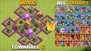 Town Hall 6 Max VS All 1 Max Troops |Super Troops| - Clash of Clans