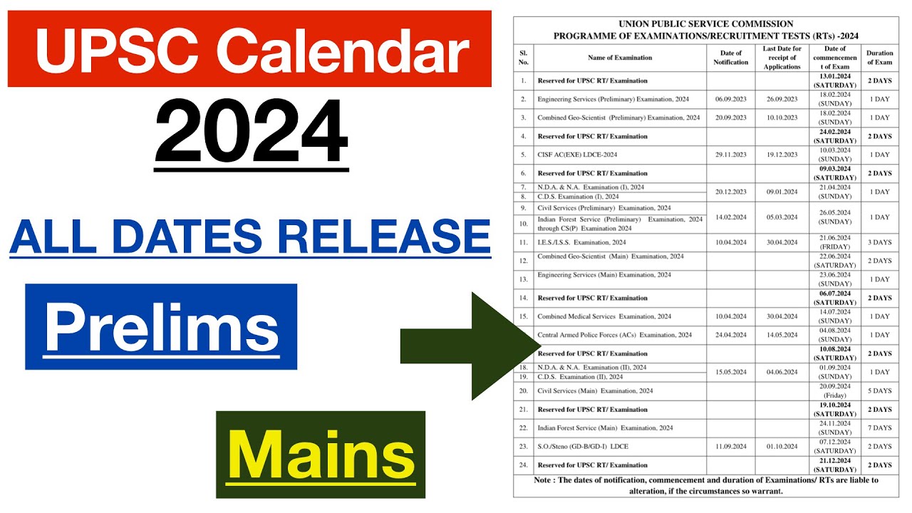 UPSC 2024 Calendar Released | UPSC 2024 Calendar Out | IAS PRE 2024 ...