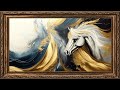 The Art Corner, tv wallpaper, majestic white horse with flowing mane and tail, gold horses wallpaper