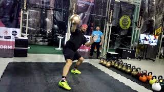 Alexander guiltykilla Khokhlov one-hand 78 kg kettlebell clean and jerk attempt.