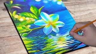 A simple lakeside flower painting | Acrylic painting | Daily Challenge  93