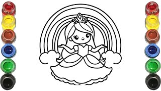 Cute Princess 💝 and Rainbow 🌈 Drawing and Coloring  for kids \u0026 Toddler | Lets Draw Together