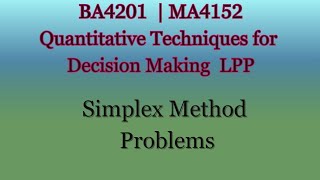 Simplex Method Problem 2 | MA4152 | BA4201