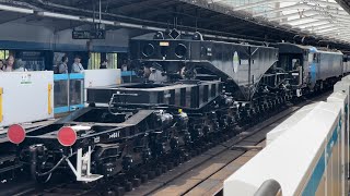 【4K高画質】【シキ611B1 川崎車両所出場前試運転（全検）復路】JR貨物EH200形12号機＋ヨ＋国鉄シキ610形611B1梁が関内②を通過！（5160レ・高A223・石油輸送）2024.7.13