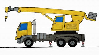 How to easy drawing Truck Crane for Kids - Children's Coloring Book with #Paiting