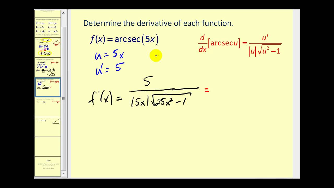 The Derivatives Of Inverse Trigonometric Functions - YouTube