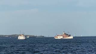 Ship's horn paddle steamer FREYA and saloon ship STADT KIEL in the Kiel Fjord