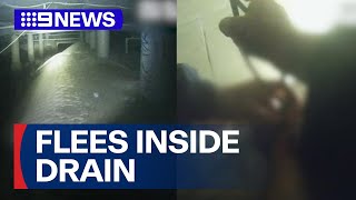 Teen arrested inside Brisbane drain after police chase | 9 News Australia