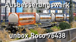 Ausbesserungswerk H0 unbox Roco 76438 Doppeltaschen-Gelenkwagen