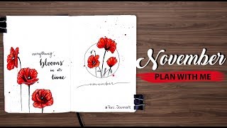 PLAN WITH ME | NOVEMBER  Bullet Journal Setup | Poppy Theme