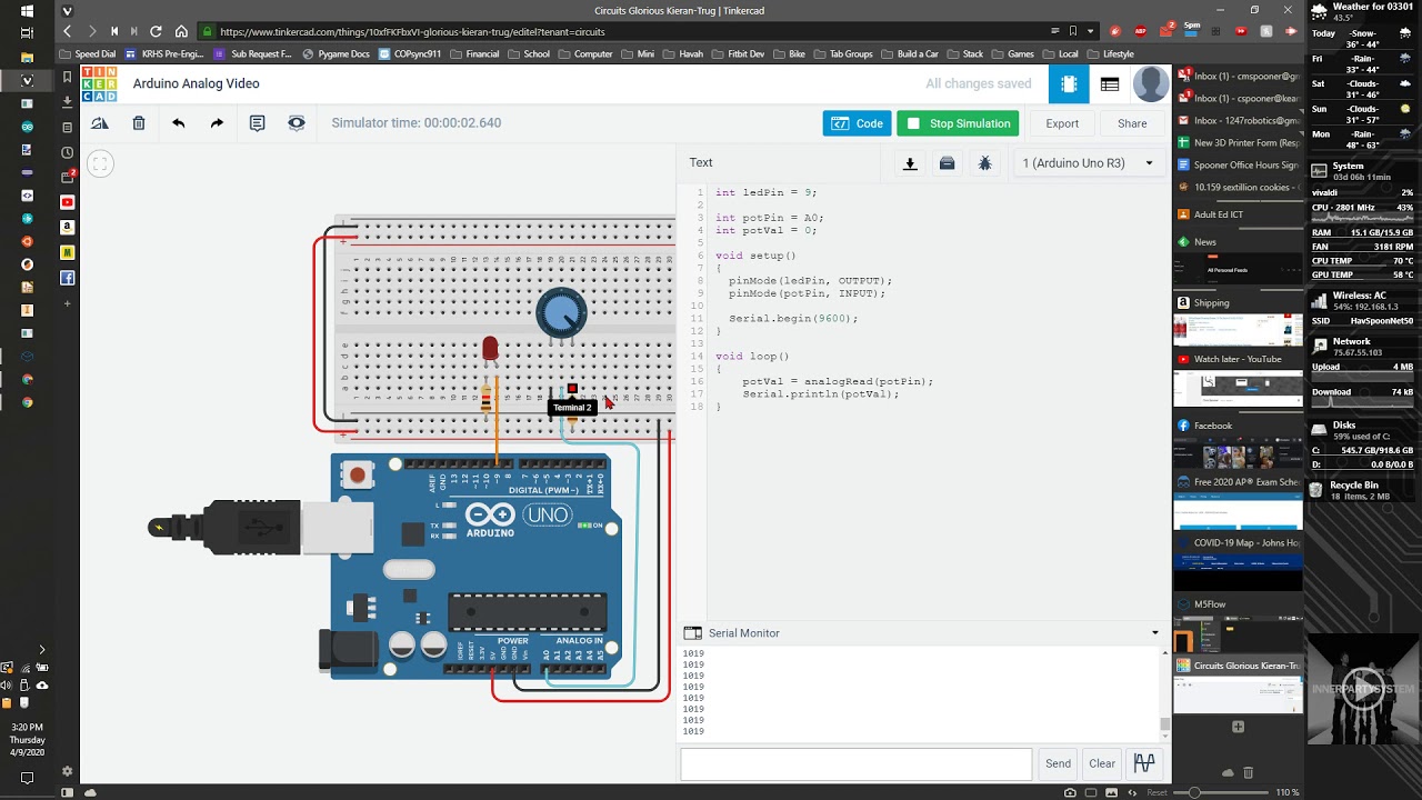 Arduino Tutorial Series Menggunakan Tinkercad Analog Input Potensio ...