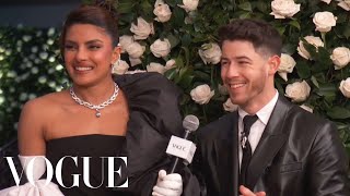 Priyanka Chopra Jonas & Nick Jonas on Their Jeweled Met Gala Looks | Met Gala 2023 | Vogue