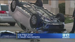 Car Flips Over After Crash In South Sacramento Neighborhood