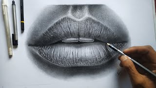 How to draw REALISTIC LIPS DRAWING // using CHARCOAL pencils // step by step tutorial