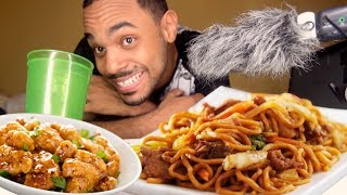 39 ASMR : Eating Chinese Fried Noodles And Chicken Whispering