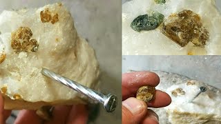 Beautiful crystals hidden in quartz rock | Diopside and Garnet Crystal