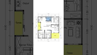 Inspirasi desain denah rumah ukuran 8x8 meter, 3 kamar tidur #rumahminimalis #desainrumah #rumah