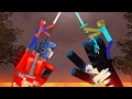 Spider-Man and Optimus Prime vs Minecraft Creatures on Lava in People Playground