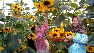 Village life in Azerbaijan | Harvesting sunflowers,extracting oil and frying eggplants in Winter