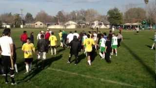 Brawl at CCSL soccer match in Dixon,Ca. Indios Dixon vs Academica.  Fan gets hit.