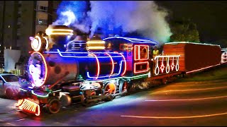 Trem Natal Rumo e ABPF Maria Fumaça Locomotiva Iluminada no Cabral