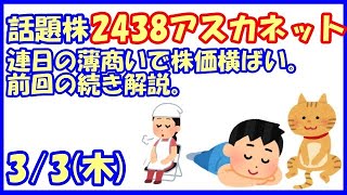 2438アスカネット連日の薄商いで株価横ばい。前回の続き解説。(2022/3/3)