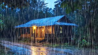 Fall Asleep Instantly with Very Heavy Rain \u0026 Powerful Thunder on a Tin Roof at Night in the Forest